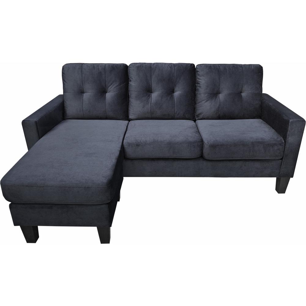 Black Velvet Reversible Sectional Sofa Chaise. Picture 3