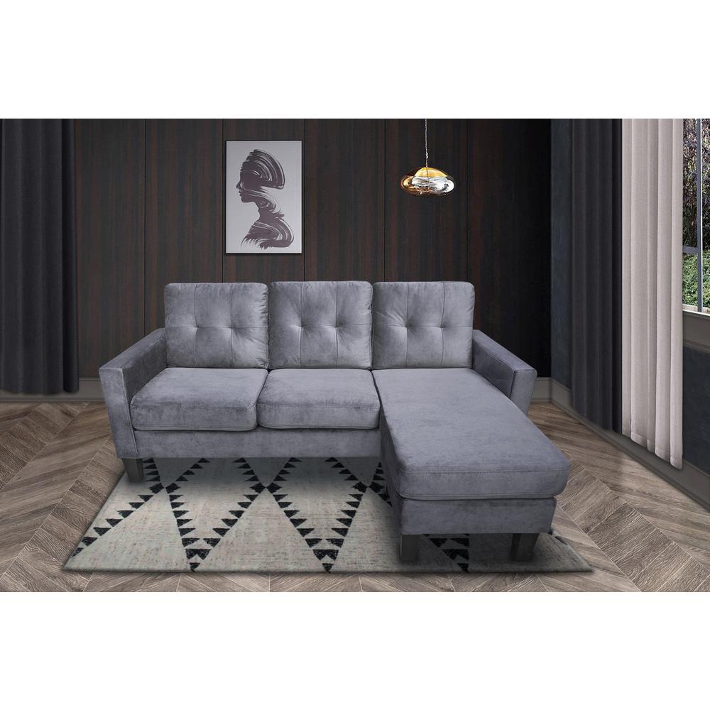 Gray Velvet Reversible Sectional Sofa Chaise. Picture 4