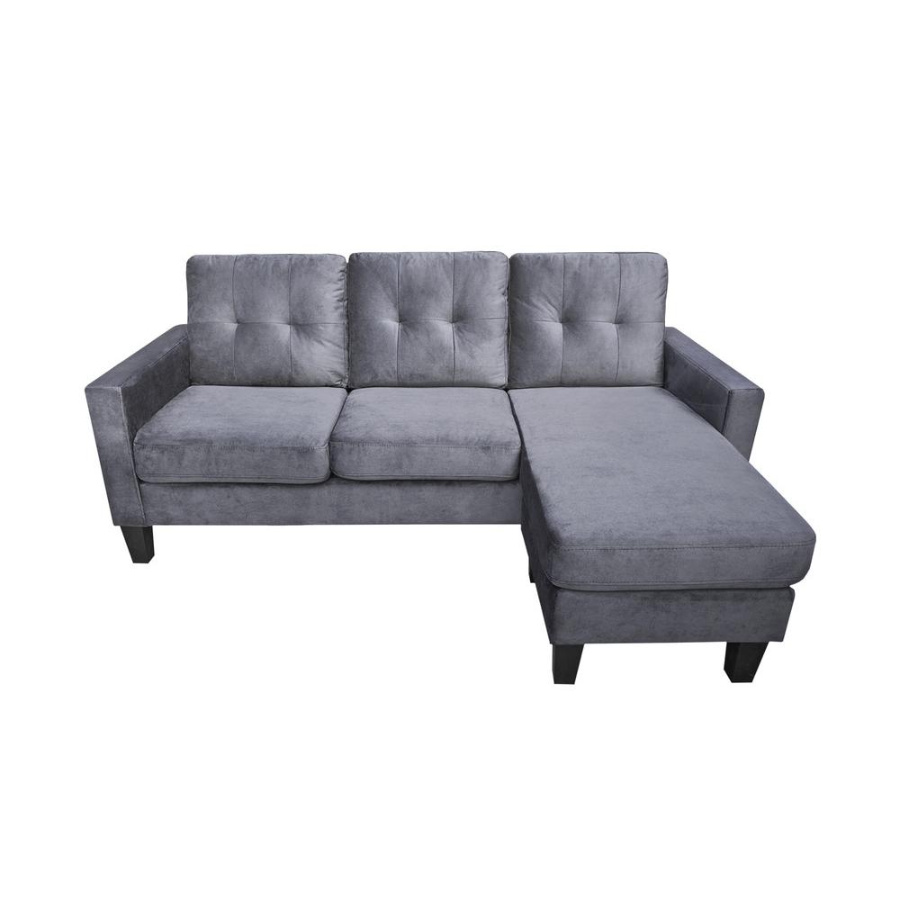 Gray Velvet Reversible Sectional Sofa Chaise. Picture 1