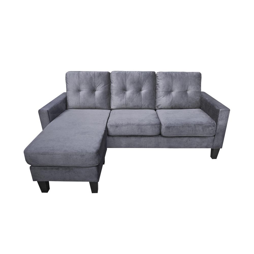 Gray Velvet Reversible Sectional Sofa Chaise. Picture 2