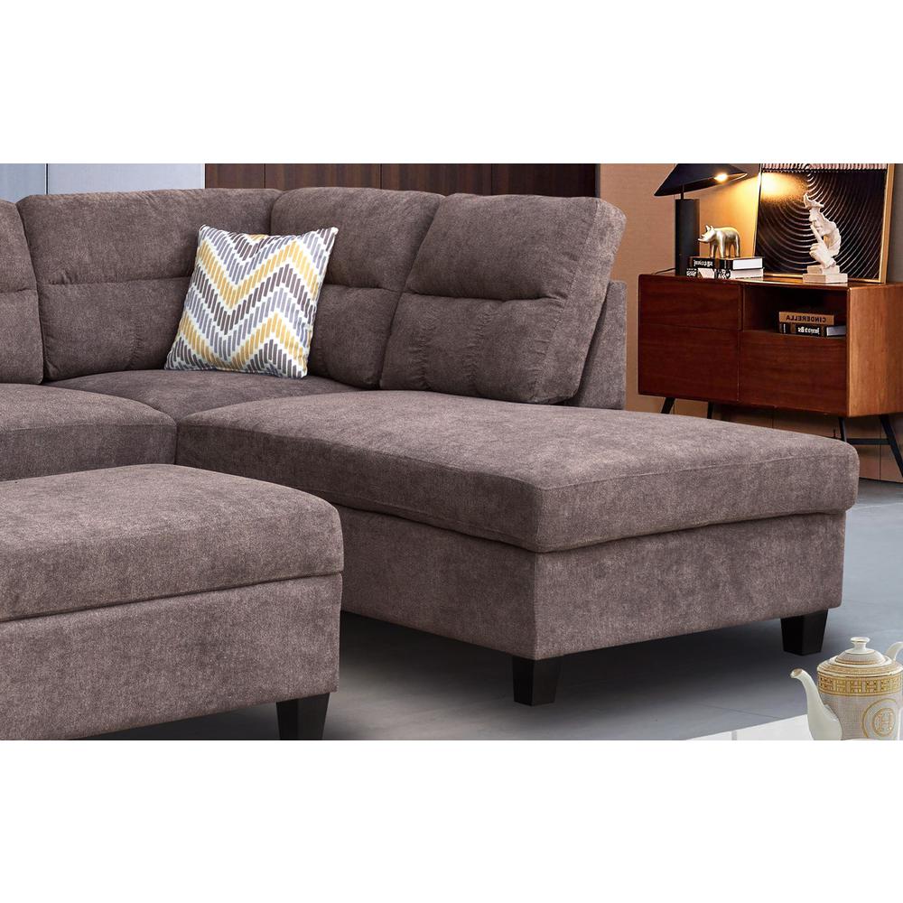 Dark Brown Sectional Sofa with Right Facing Chaise, Ottoman, and 2 Pillows. Picture 6