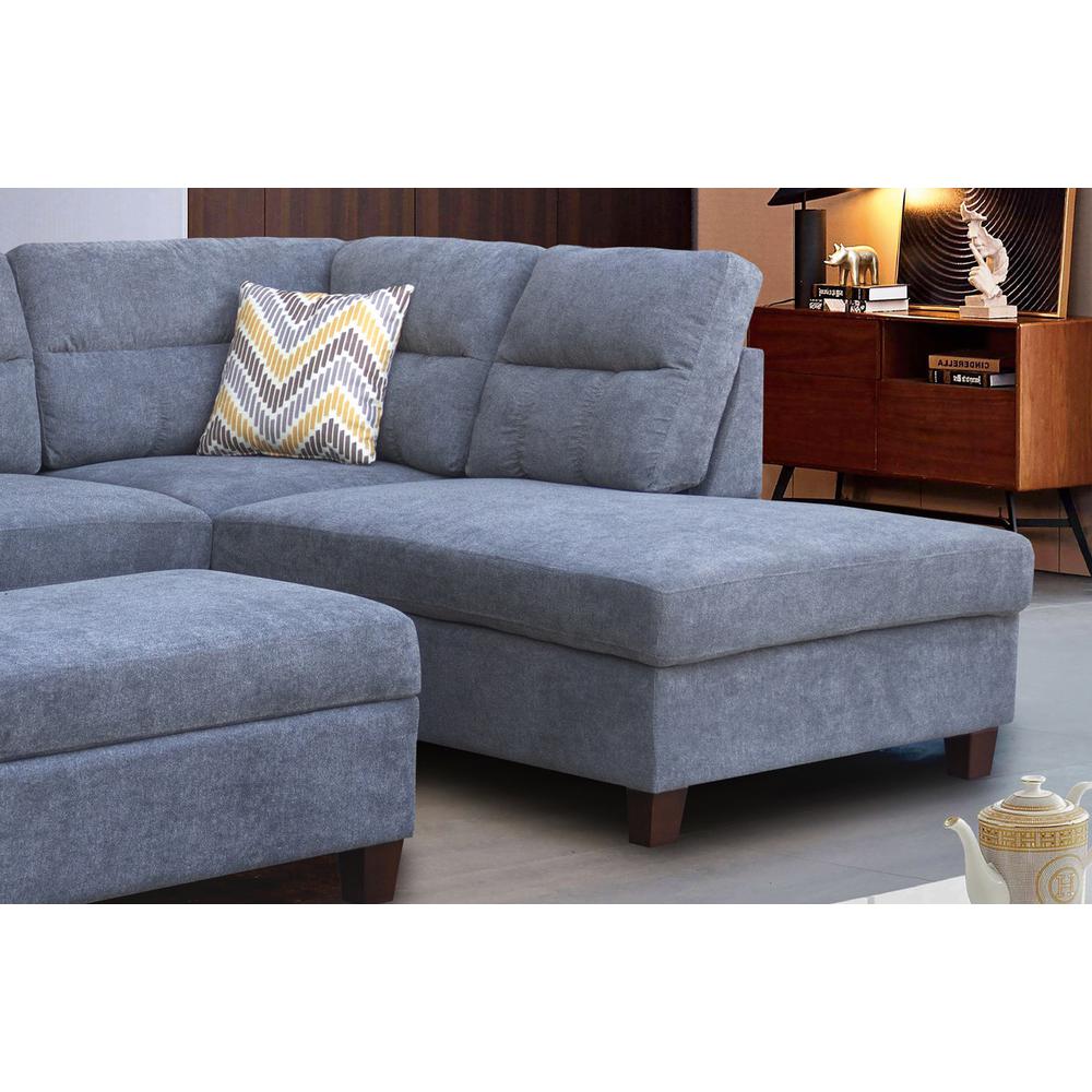 Diego Gray Fabric Sectional Sofa with Right Facing Chaise, Storage Ottoman, and 2 Accent Pillows. Picture 6