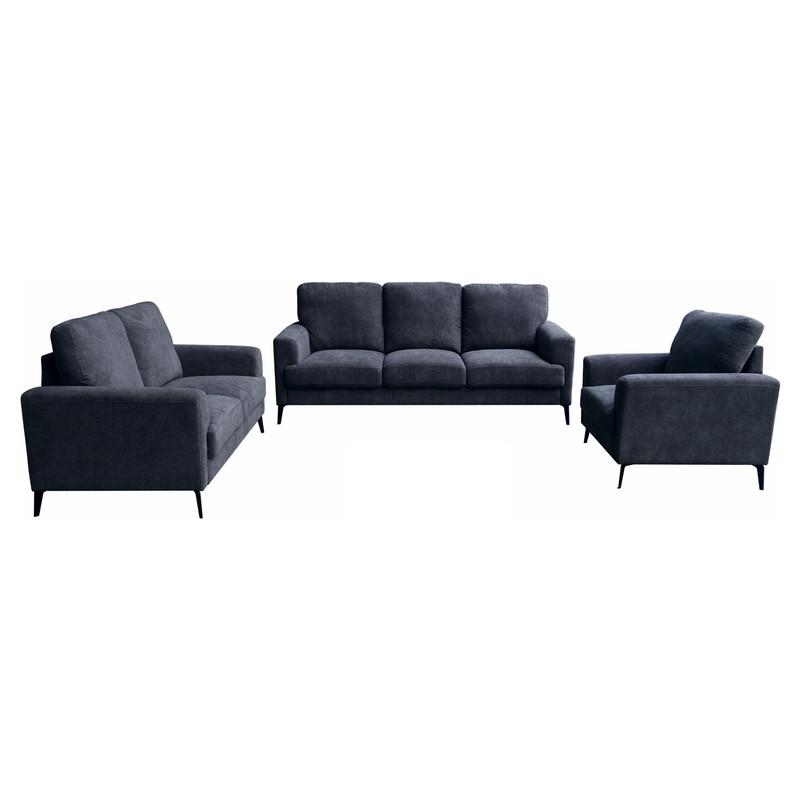 Black Fabric Sofa Loveseat Chair Living Room Set. Picture 1