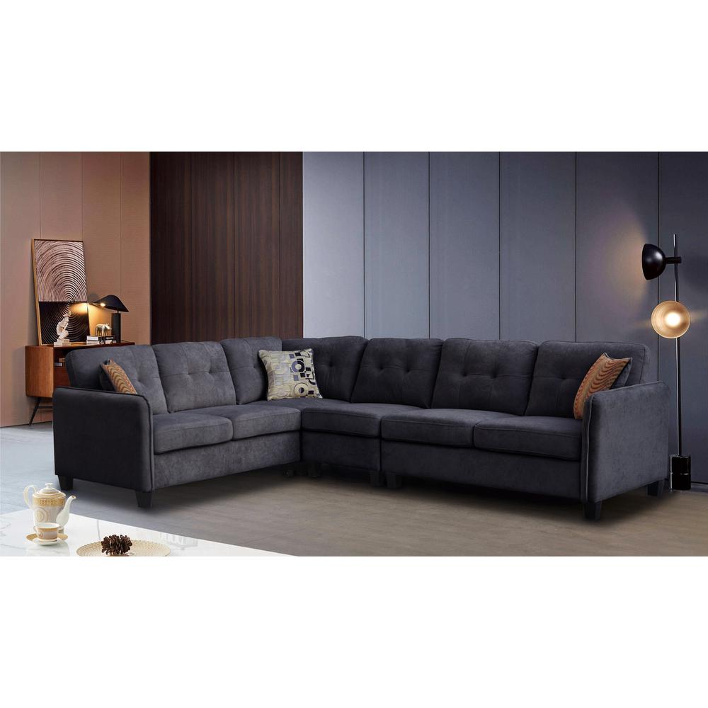 Black Velvet 6-Seater Sectional Sofa. Picture 5