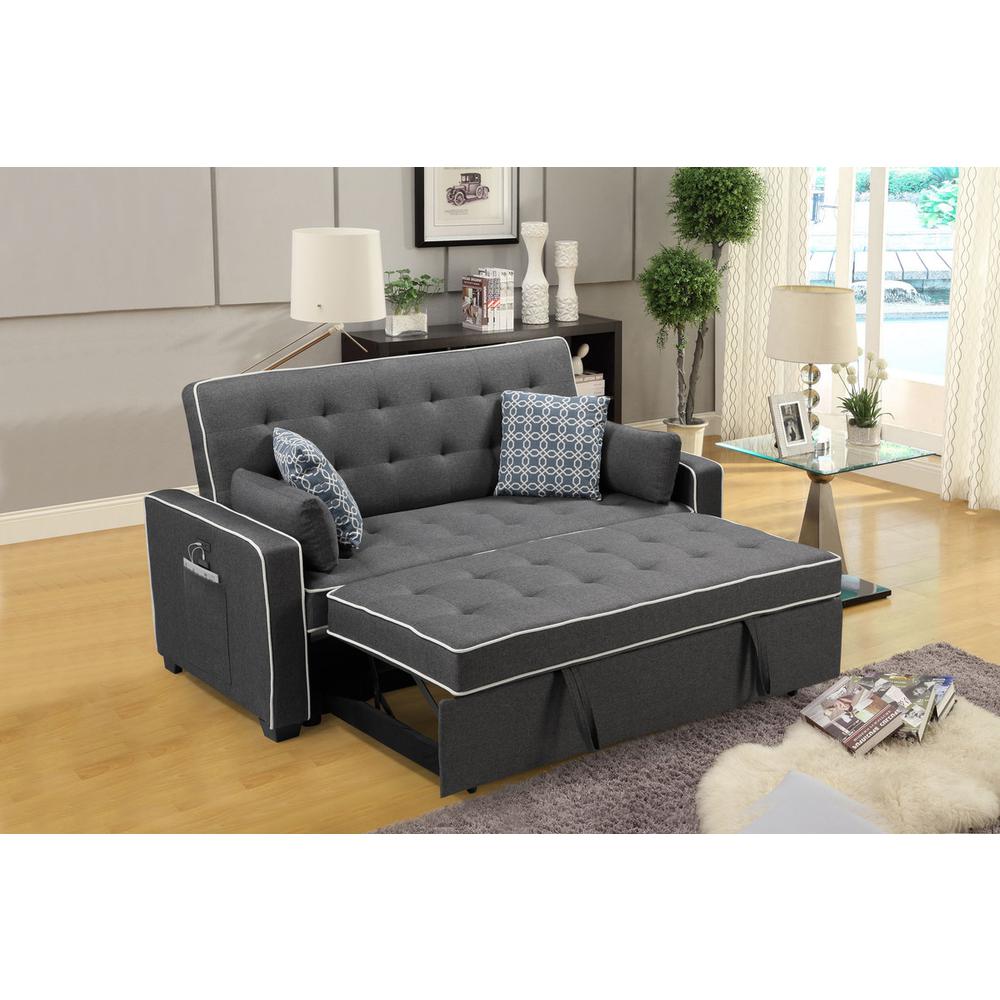 Cody Modern Gray Fabric Sleeper Sofa with 2 USB Charging Ports and 4 Accent Pillows. Picture 2