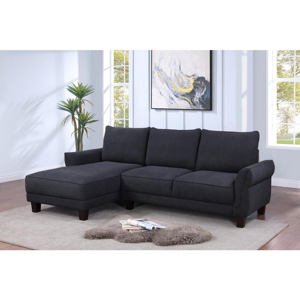 Black Sherpa Sectional Sofa with Left-Facing Chaise. Picture 5