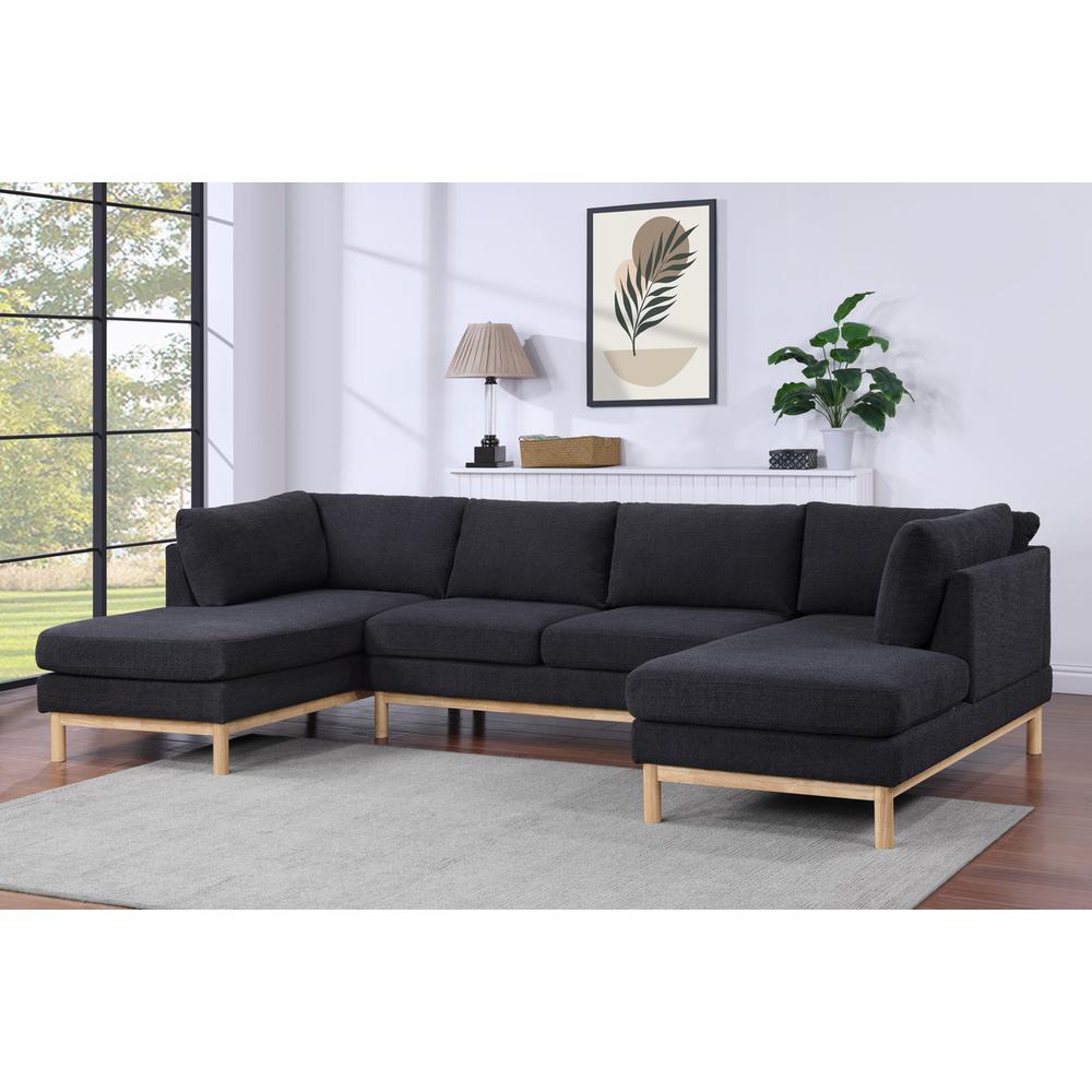 Black Sherpa 124" Wide Double Chaise U-Shape Sectional Sofa. Picture 5