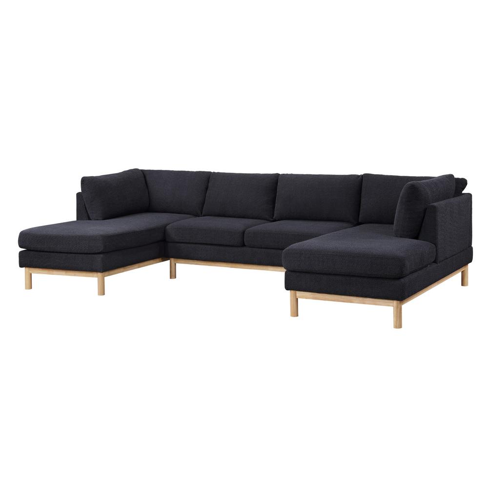 Black Sherpa 124" Wide Double Chaise U-Shape Sectional Sofa. Picture 2