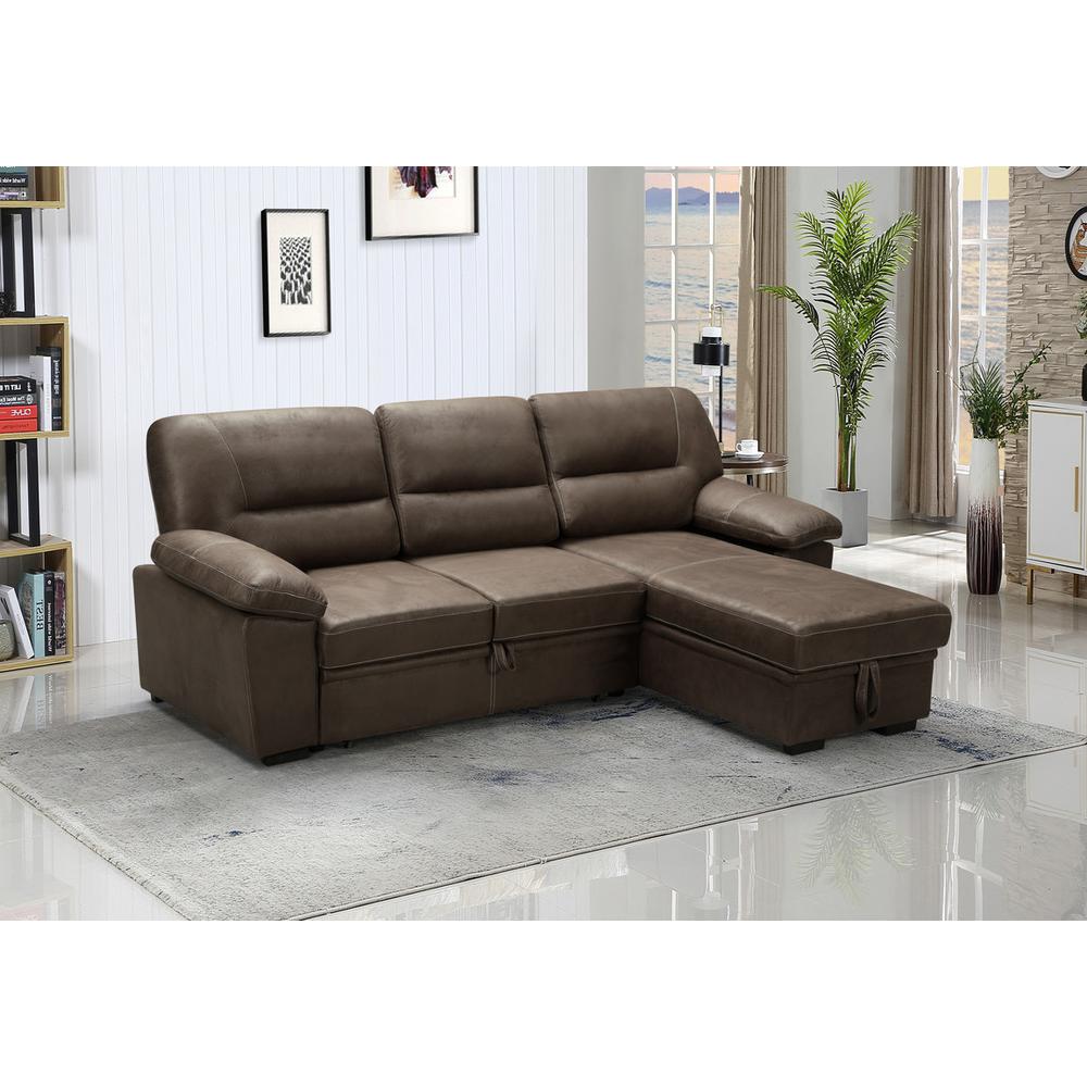 Kipling Saddle Brown Microfiber, Reversible Sectional Sleeper Sofa Leather