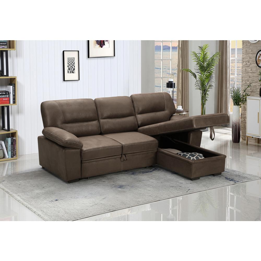 Kipling Saddle Brown Microfiber Reversible Sleeper Sectional Sofa Chaise. Picture 3