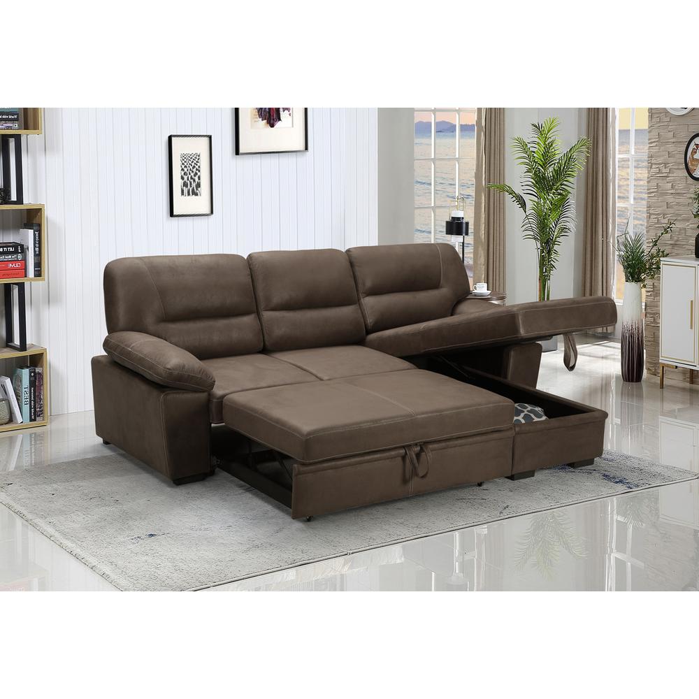 Kipling Saddle Brown Microfiber Reversible Sleeper Sectional Sofa Chaise. Picture 2