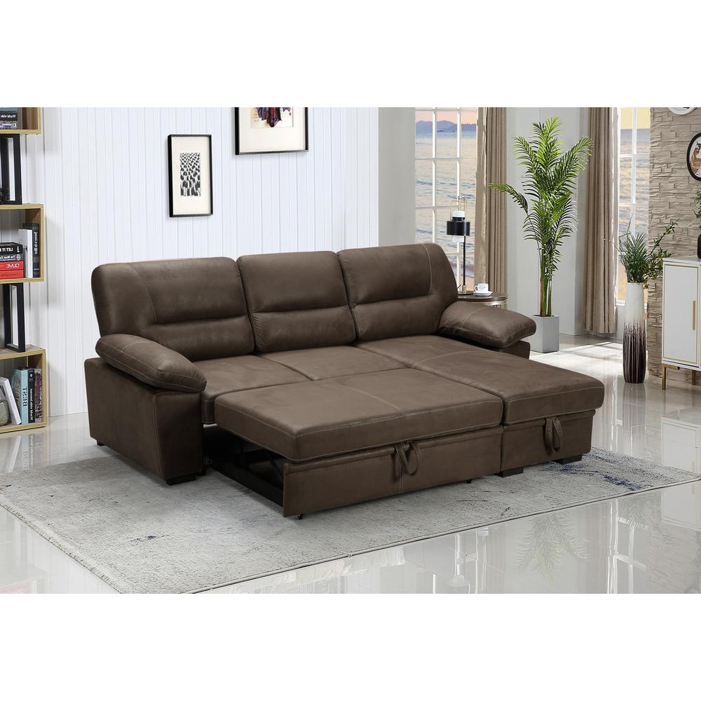 Kipling Saddle Brown Microfiber Reversible Sleeper Sectional Sofa Chaise. Picture 4