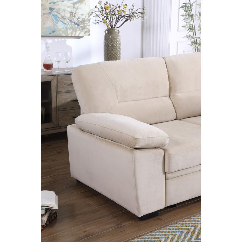 Kipling Beige Woven Fabric Reversible Sleeper Sectional Sofa Chaise. Picture 13