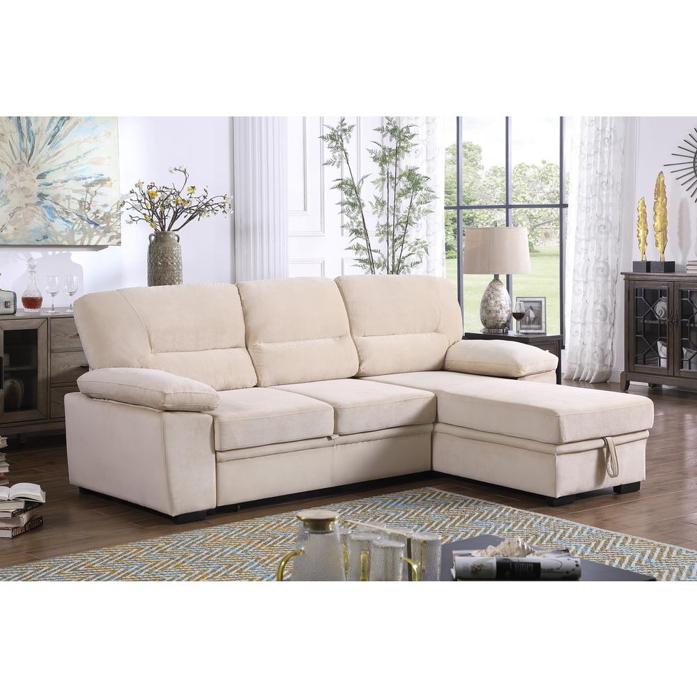 Kipling Beige Woven Fabric Reversible Sleeper Sectional Sofa Chaise. Picture 7