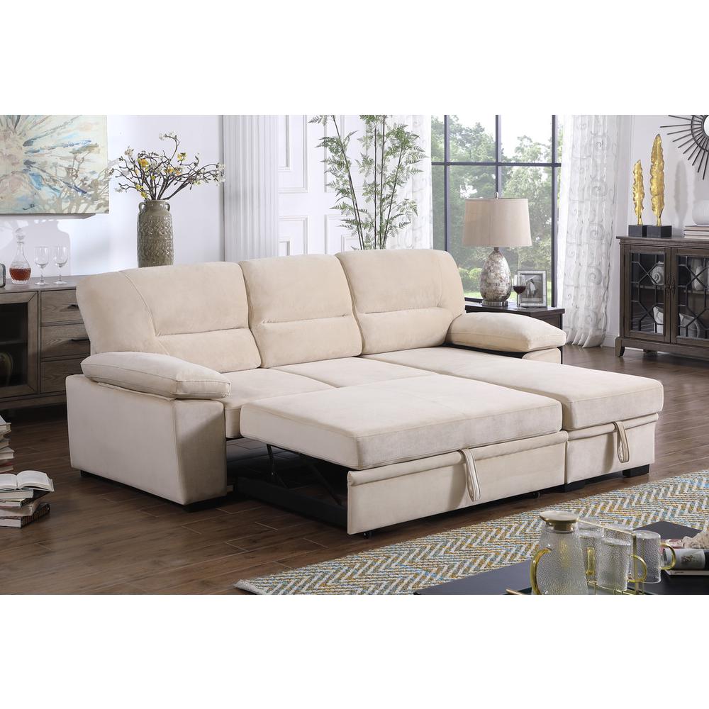 Kipling Beige Woven Fabric Reversible Sleeper Sectional Sofa Chaise. Picture 8