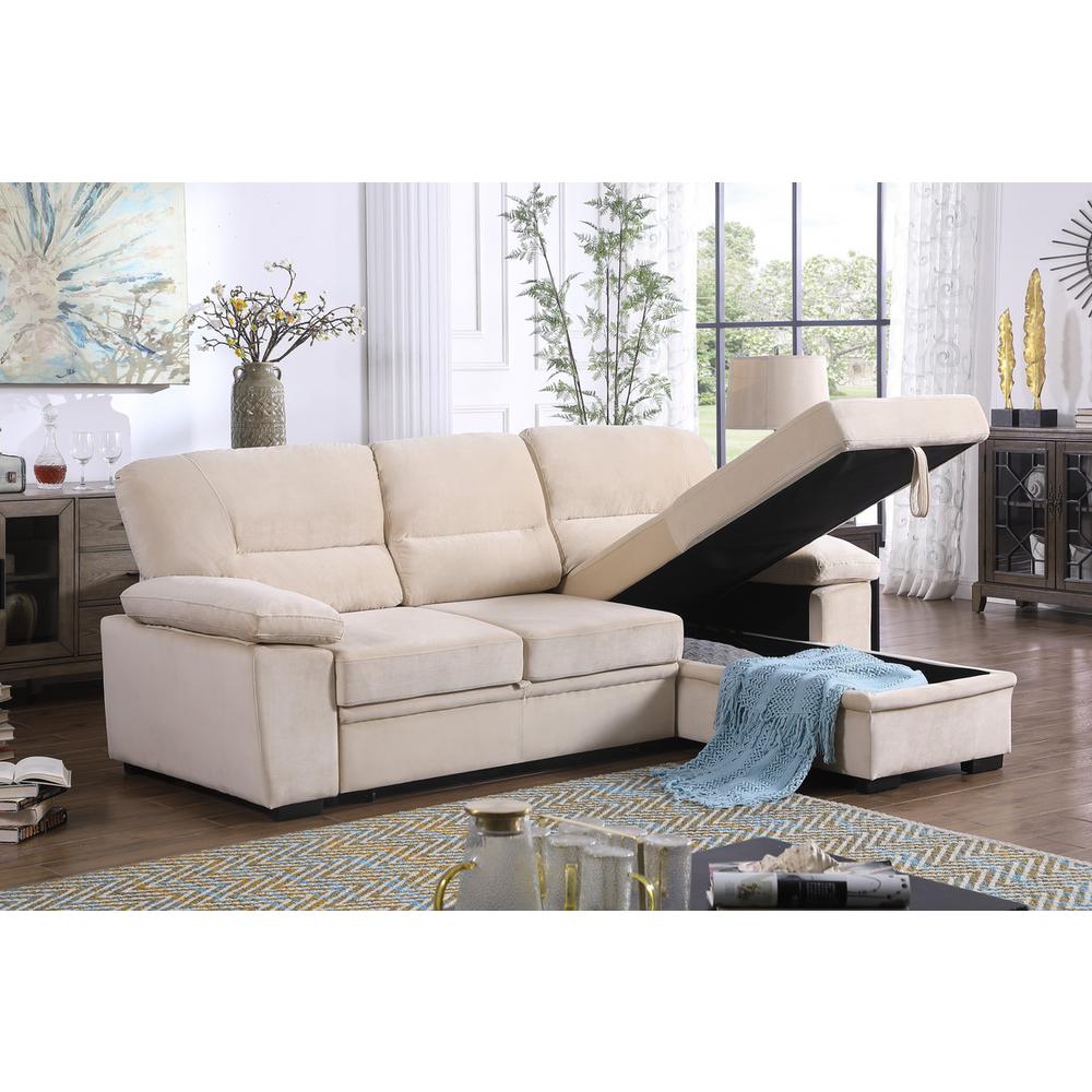 Kipling Beige Woven Fabric Reversible Sleeper Sectional Sofa Chaise. Picture 9
