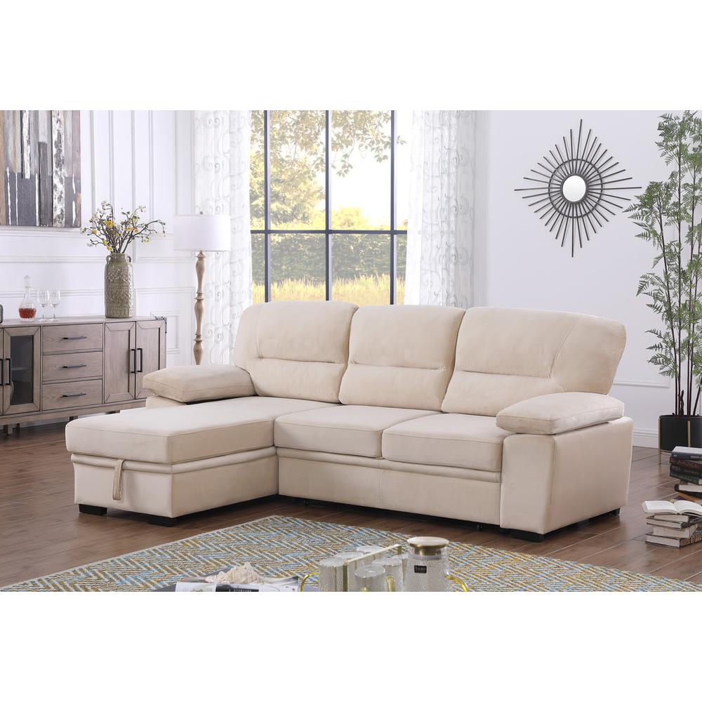 Kipling Beige Woven Fabric Reversible Sleeper Sectional Sofa Chaise. Picture 10