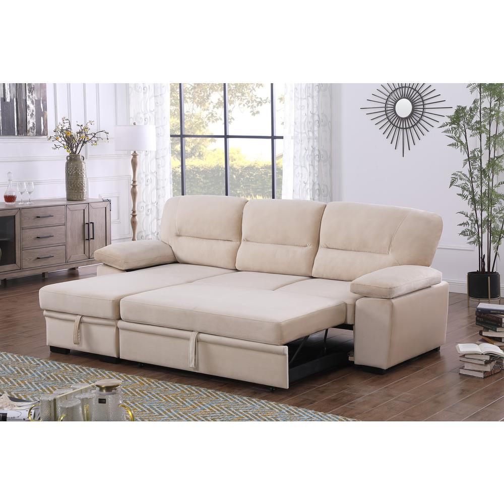 Kipling Beige Woven Fabric Reversible Sleeper Sectional Sofa Chaise. Picture 11