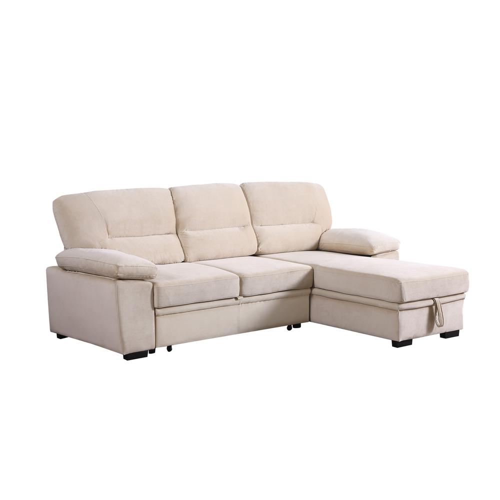 Kipling Beige Woven Fabric Reversible Sleeper Sectional Sofa Chaise. The main picture.