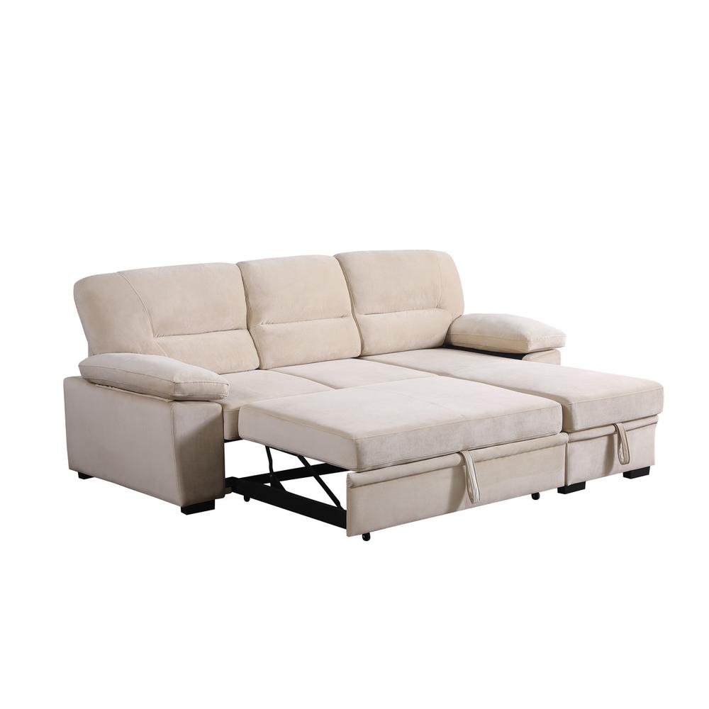 Kipling Beige Woven Fabric Reversible Sleeper Sectional Sofa Chaise. Picture 2