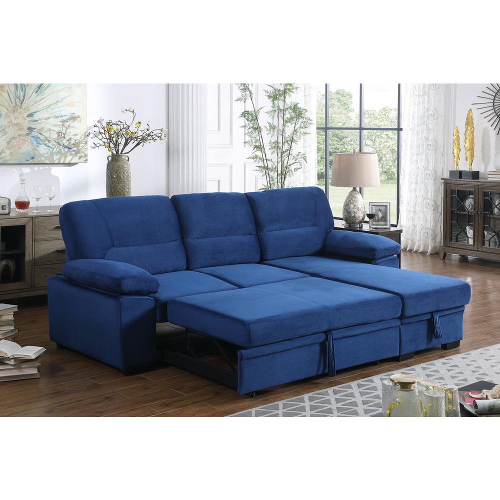Kipling Blue Woven Fabric Reversible Sleeper Sectional Sofa Chaise. Picture 8