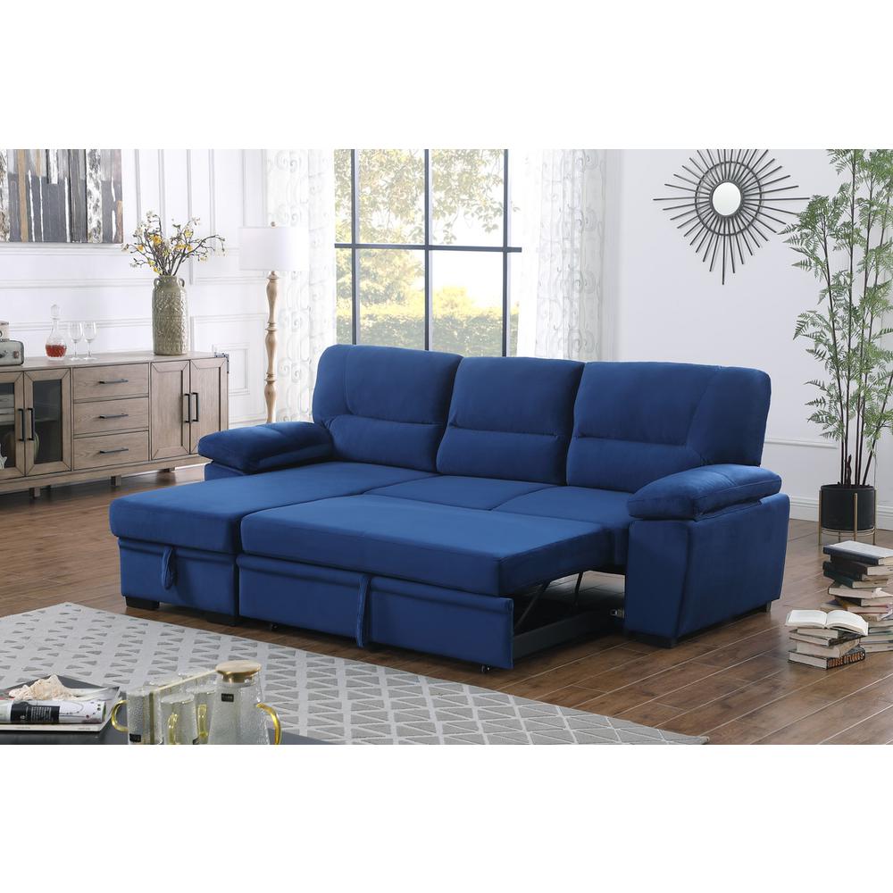 Kipling Blue Woven Fabric Reversible Sleeper Sectional Sofa Chaise. Picture 11