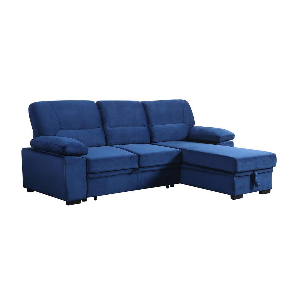 Kipling Blue Woven Fabric Reversible Sleeper Sectional Sofa Chaise. The main picture.