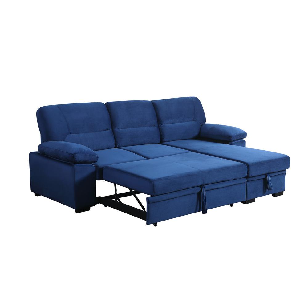 Kipling Blue Woven Fabric Reversible Sleeper Sectional Sofa Chaise. Picture 2