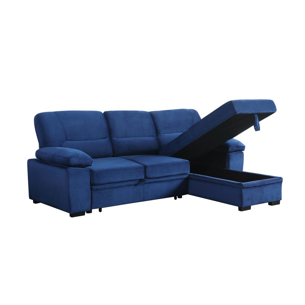 Kipling Blue Woven Fabric Reversible Sleeper Sectional Sofa Chaise. Picture 3