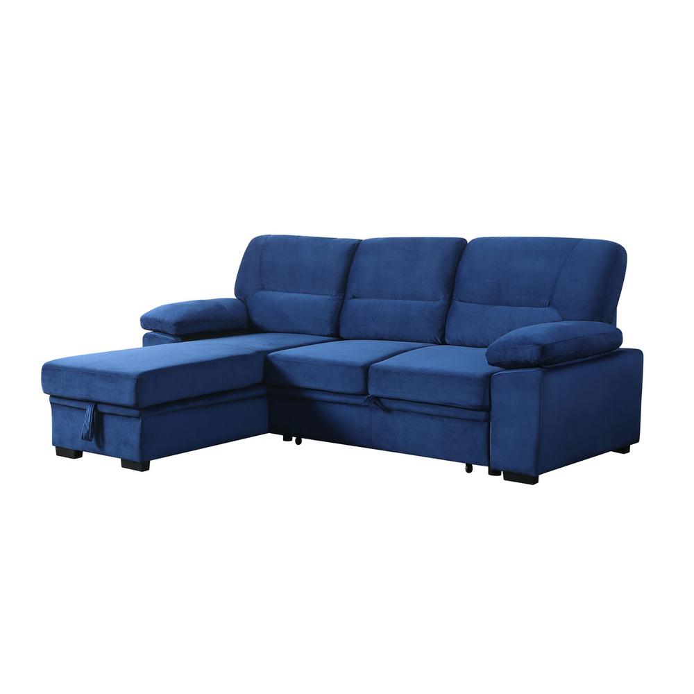 Kipling Blue Woven Fabric Reversible Sleeper Sectional Sofa Chaise. Picture 4