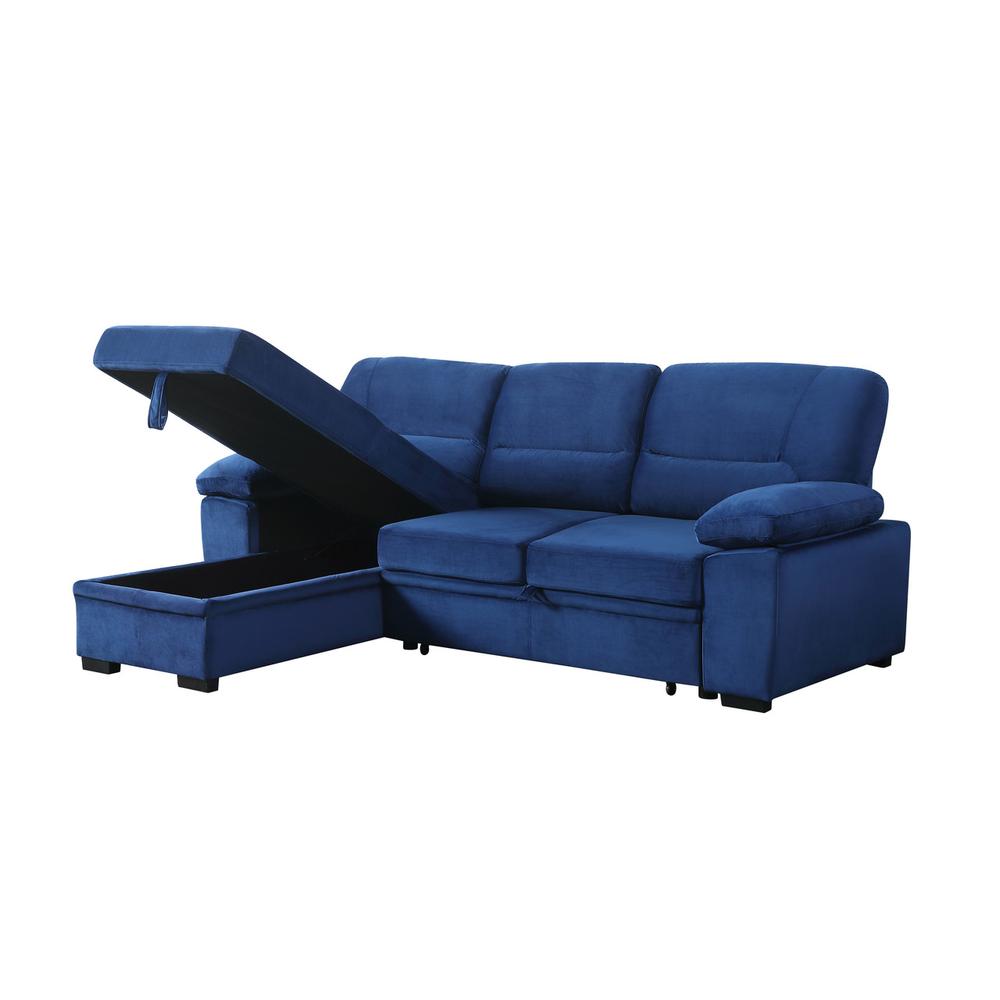 Kipling Blue Woven Fabric Reversible Sleeper Sectional Sofa Chaise. Picture 6