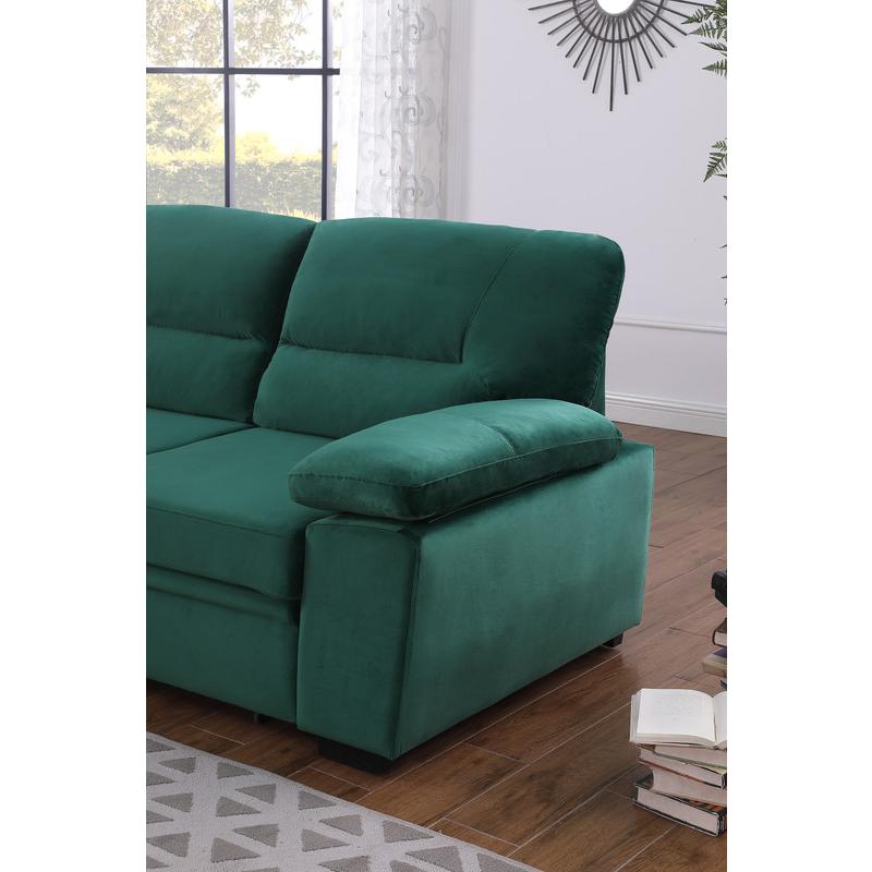 Kipling Green Woven Fabric Reversible Sleeper Sectional Sofa Chaise. Picture 13