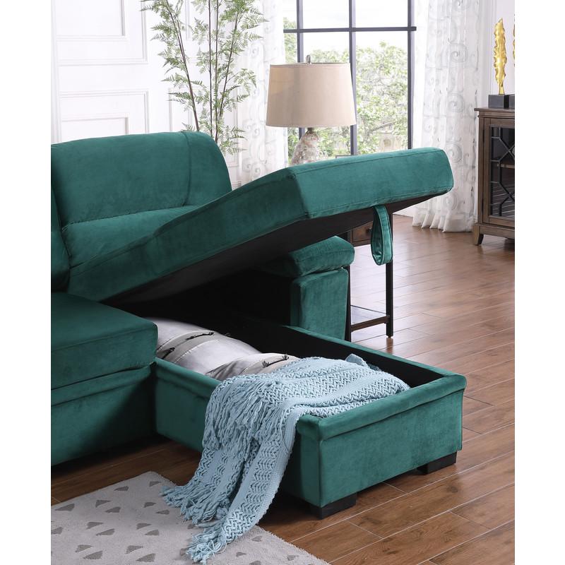 Kipling Green Woven Fabric Reversible Sleeper Sectional Sofa Chaise. Picture 12