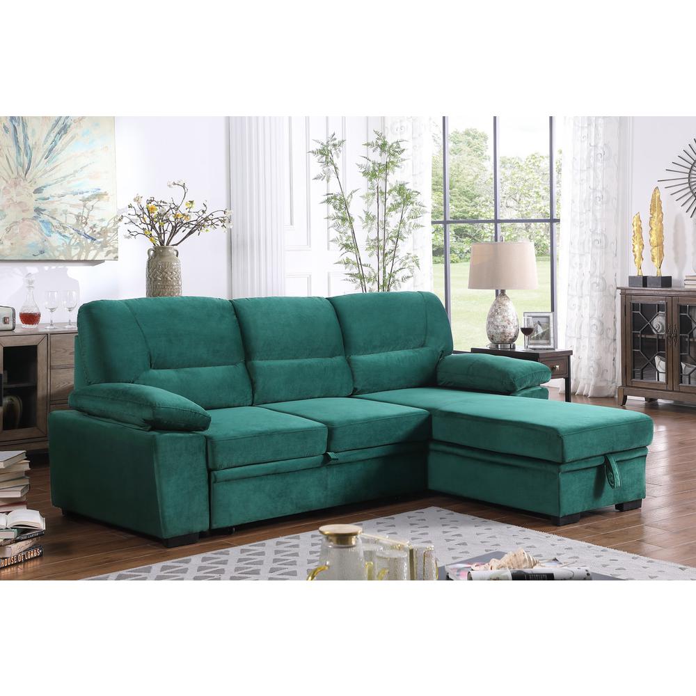 Kipling Green Woven Fabric Reversible Sleeper Sectional Sofa Chaise. Picture 7