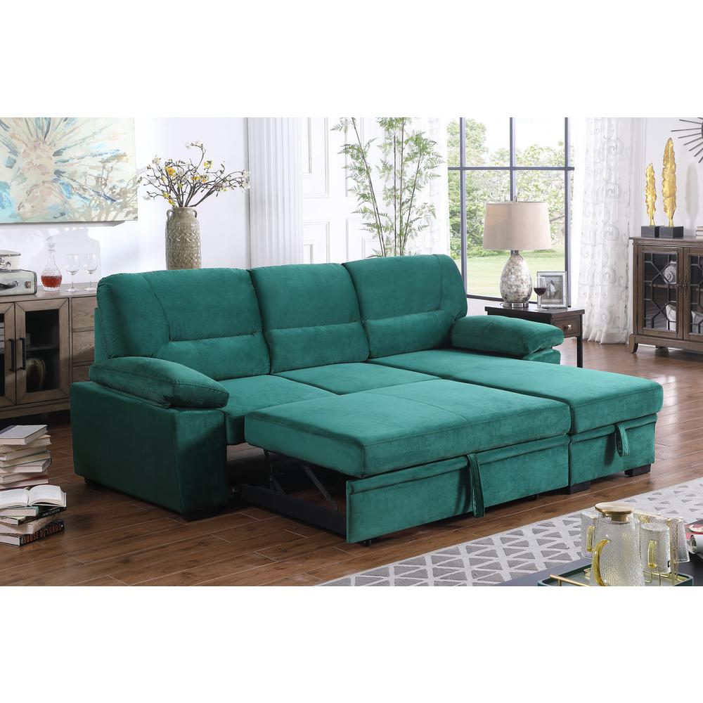 Kipling Green Woven Fabric Reversible Sleeper Sectional Sofa Chaise. Picture 8