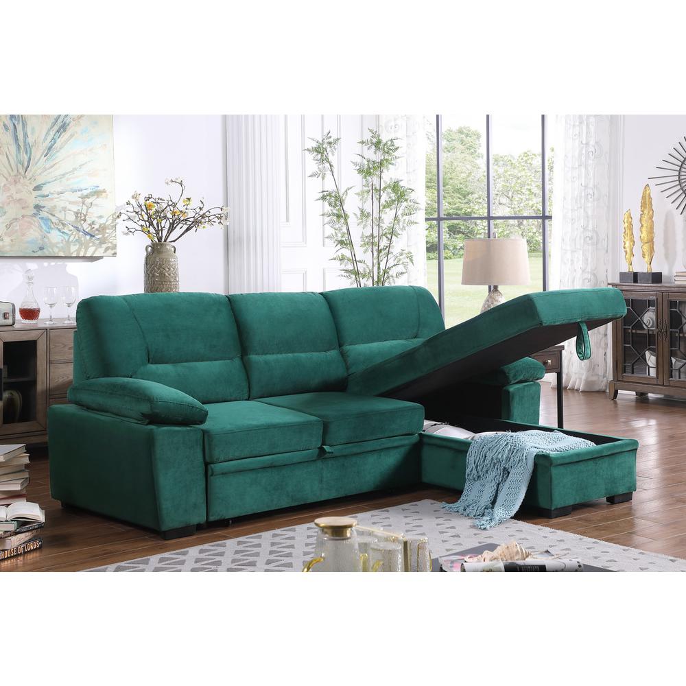 Kipling Green Woven Fabric Reversible Sleeper Sectional Sofa Chaise. Picture 9