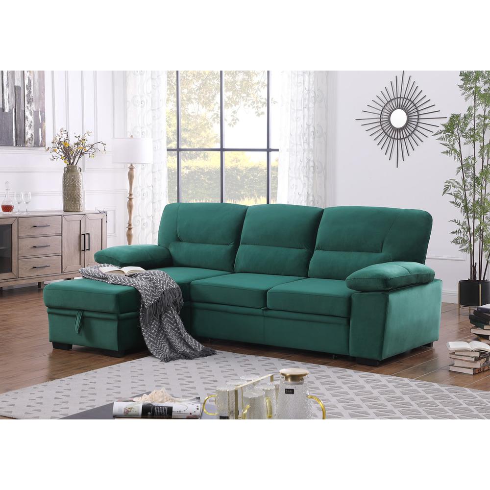 Kipling Green Woven Fabric Reversible Sleeper Sectional Sofa Chaise. Picture 10