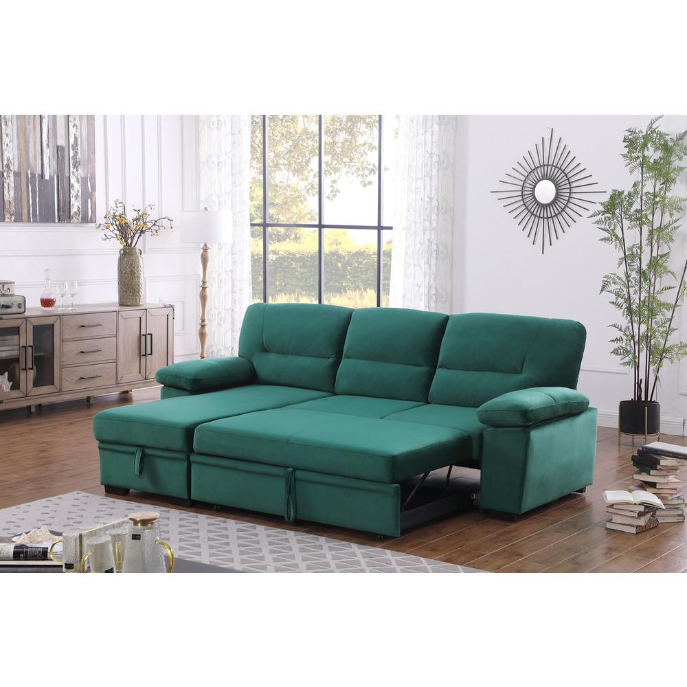 Kipling Green Woven Fabric Reversible Sleeper Sectional Sofa Chaise. Picture 11