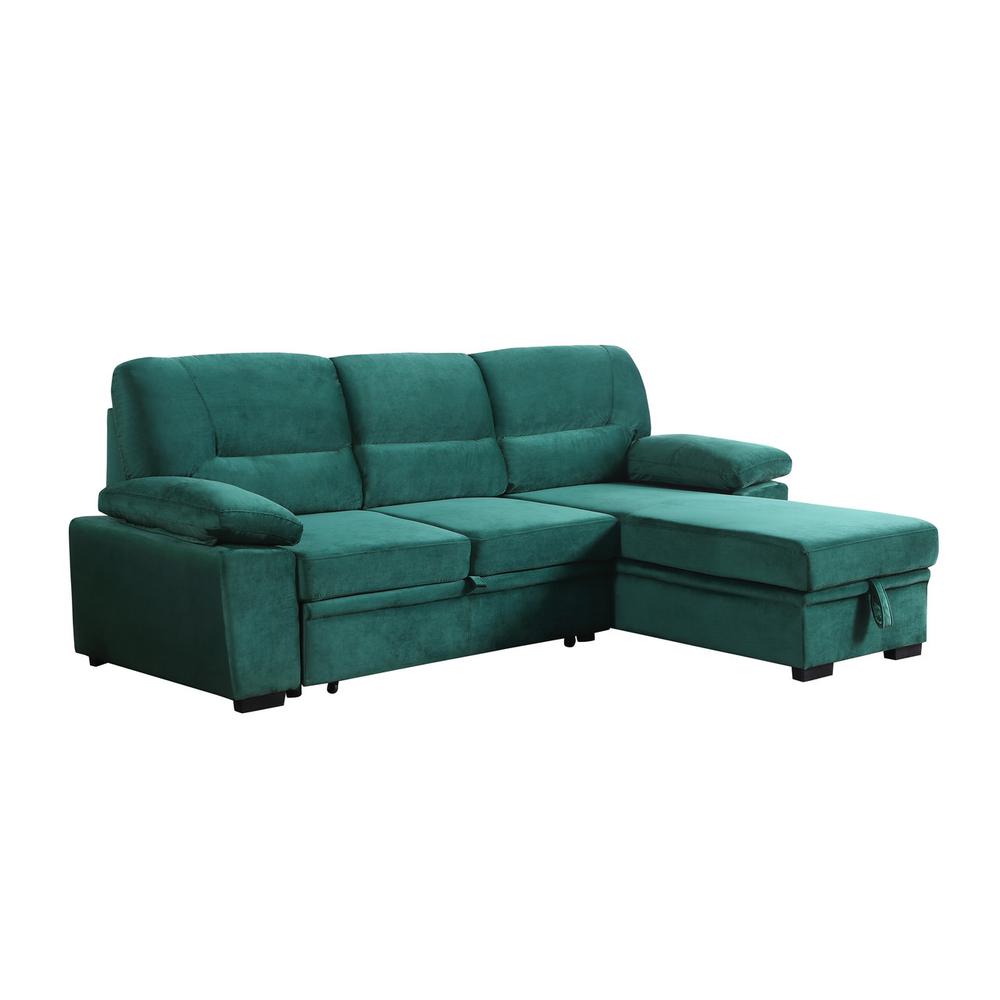 Kipling Green Woven Fabric Reversible Sleeper Sectional Sofa Chaise. Picture 1
