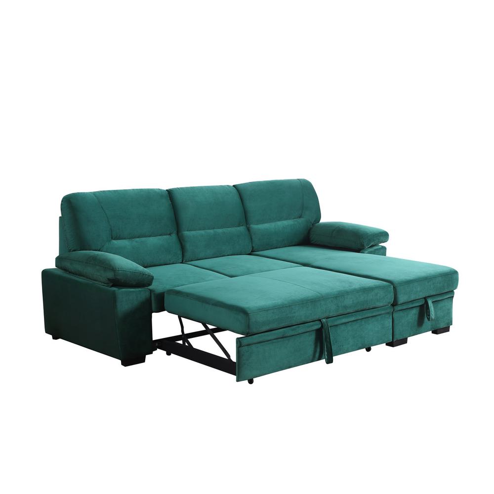 Kipling Green Woven Fabric Reversible Sleeper Sectional Sofa Chaise. Picture 2