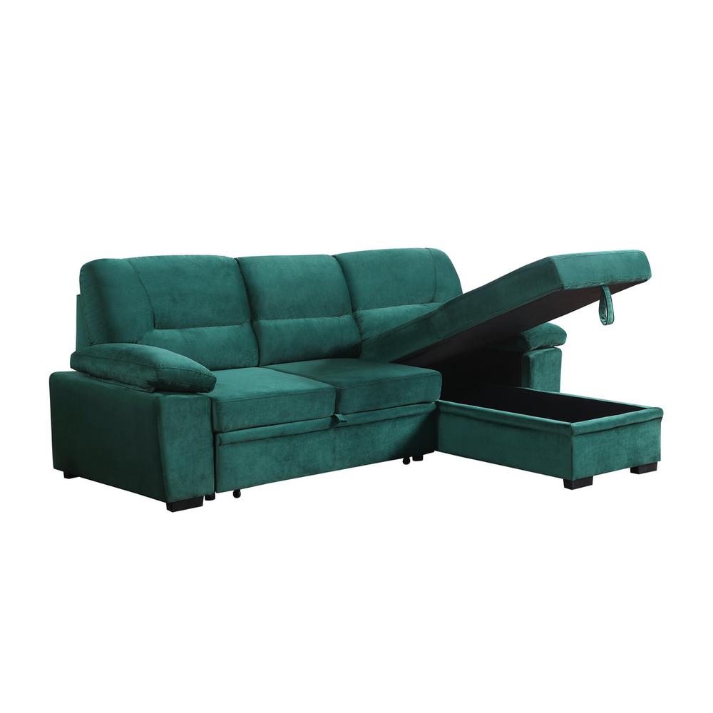 Kipling Green Woven Fabric Reversible Sleeper Sectional Sofa Chaise. Picture 3