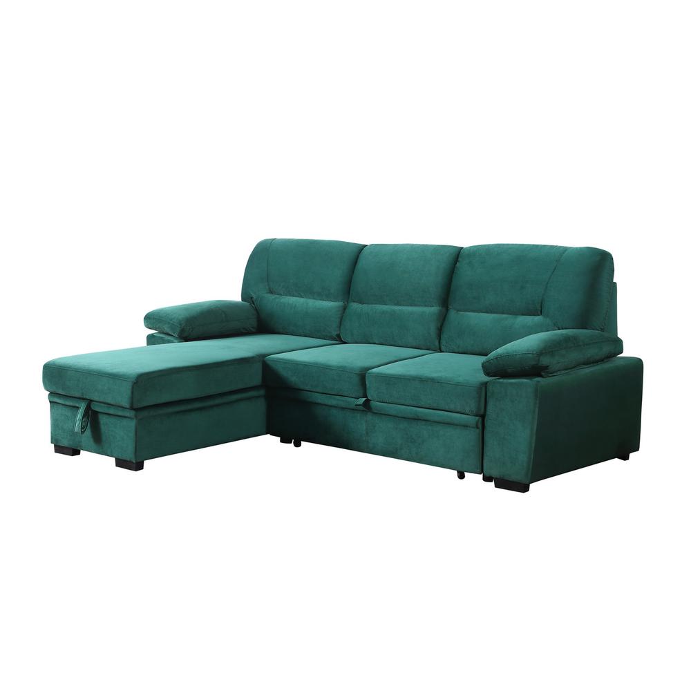 Kipling Green Woven Fabric Reversible Sleeper Sectional Sofa Chaise. Picture 4