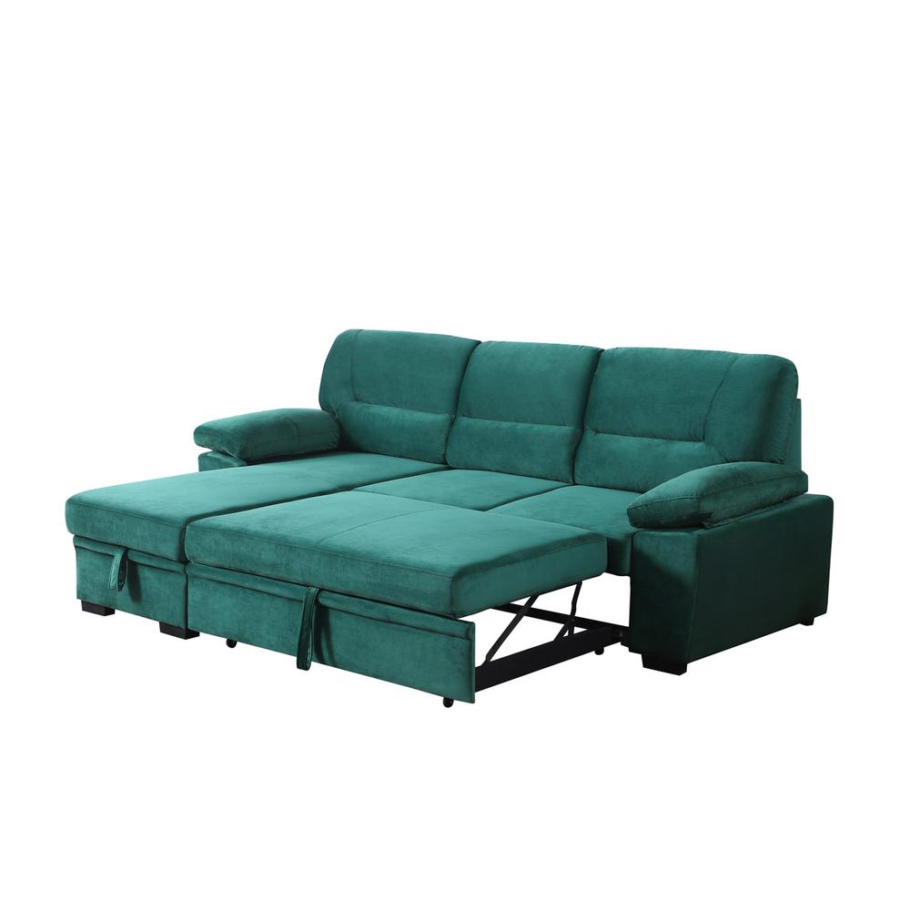 Kipling Green Woven Fabric Reversible Sleeper Sectional Sofa Chaise. Picture 5