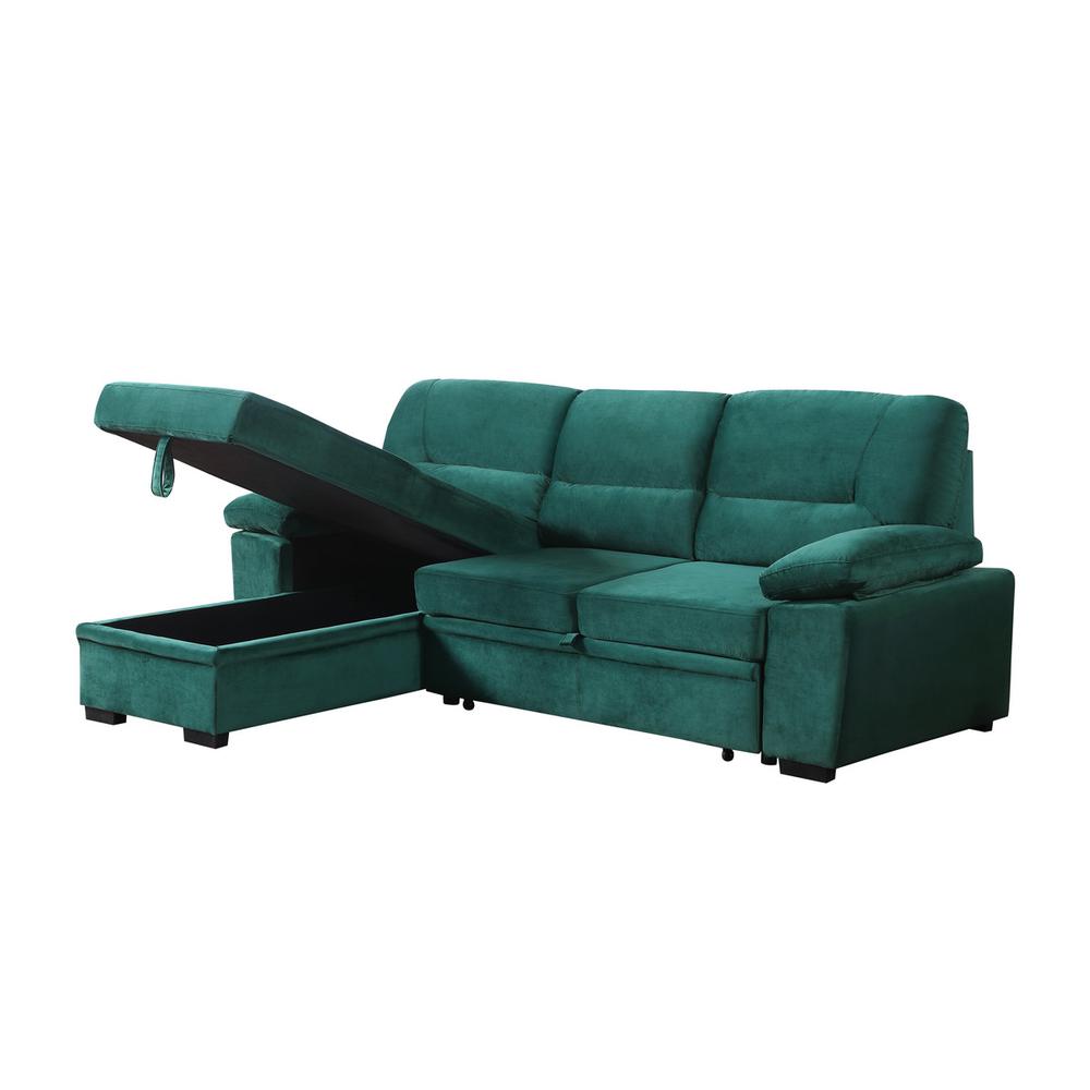 Kipling Green Woven Fabric Reversible Sleeper Sectional Sofa Chaise. Picture 6