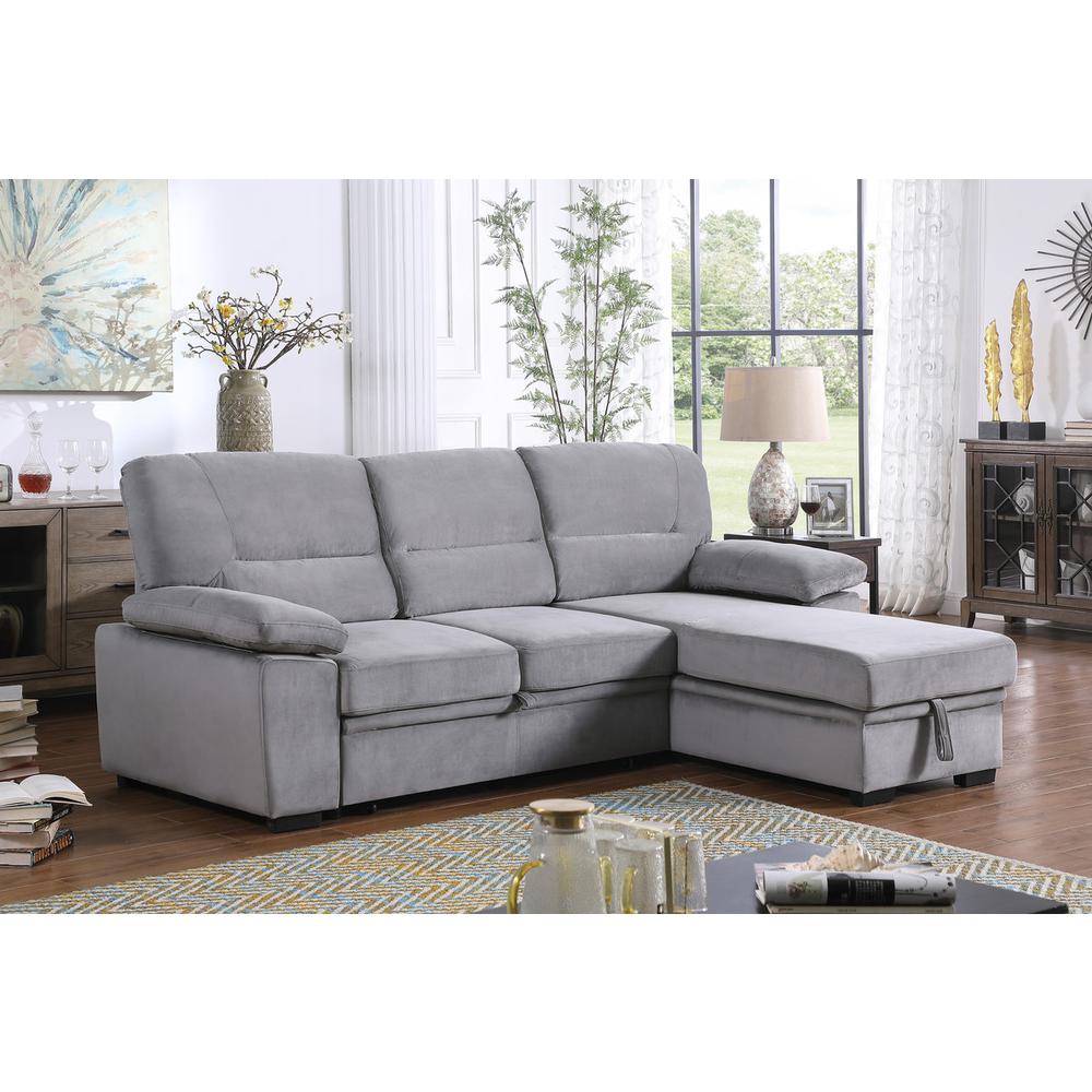 Kipling Gray Woven Fabric Reversible Sleeper Sectional Sofa Chaise. Picture 7