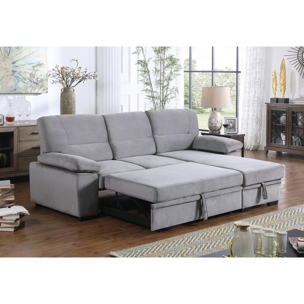 Kipling Gray Woven Fabric Reversible Sleeper Sectional Sofa Chaise. Picture 8