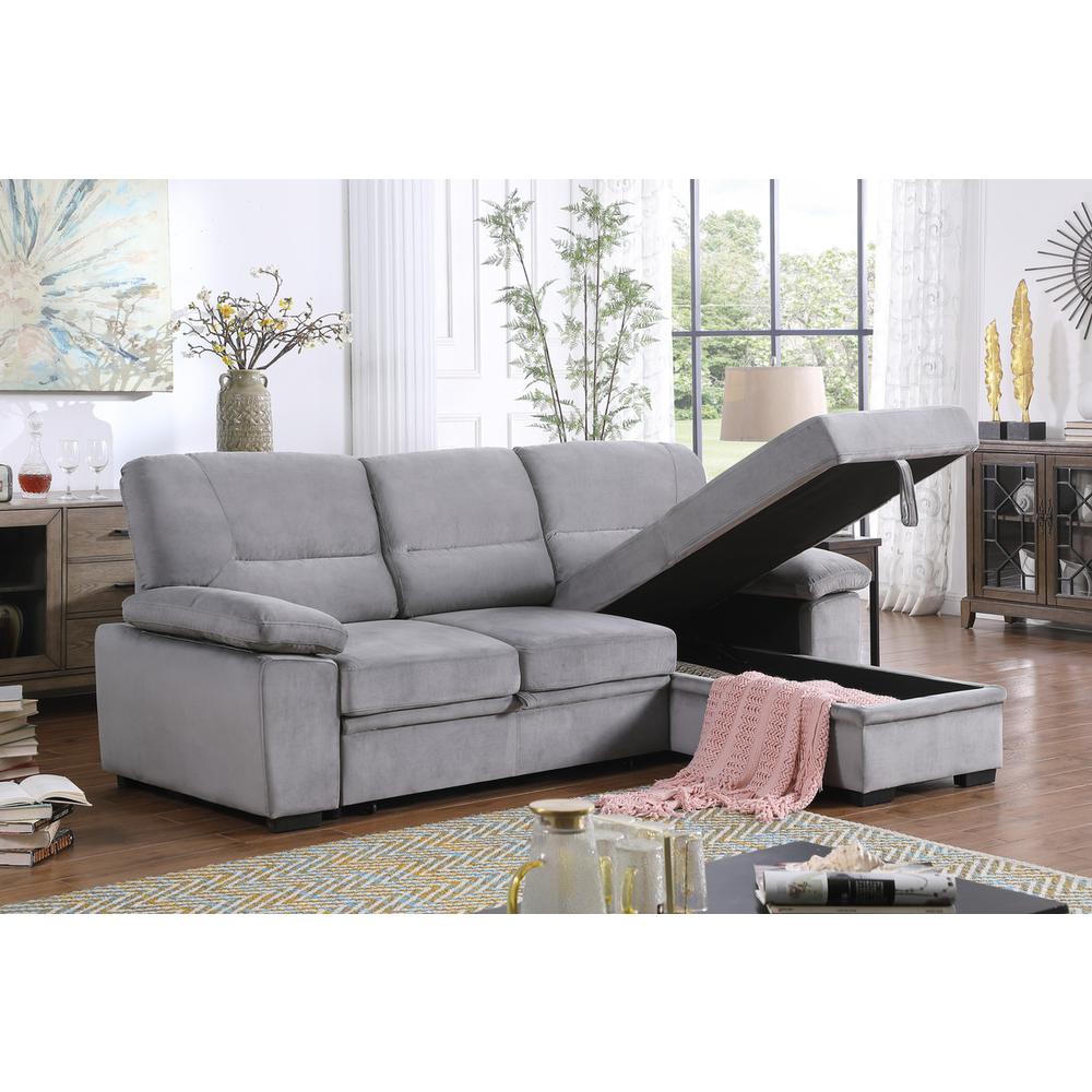 Kipling Gray Woven Fabric Reversible Sleeper Sectional Sofa Chaise. Picture 9