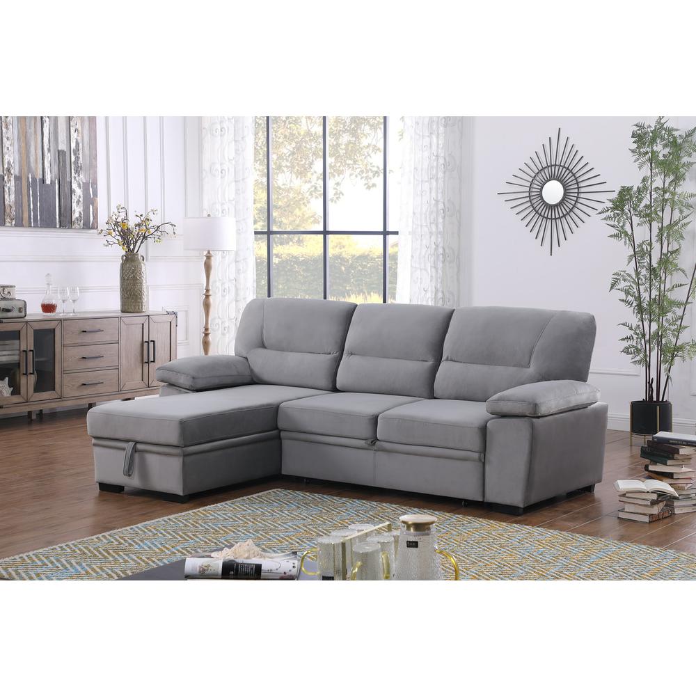 Kipling Gray Woven Fabric Reversible Sleeper Sectional Sofa Chaise. Picture 10