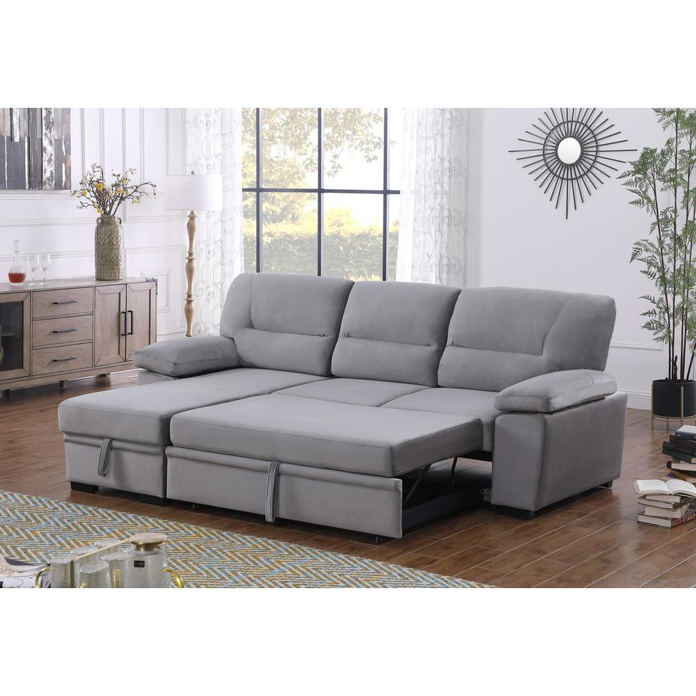 Kipling Gray Woven Fabric Reversible Sleeper Sectional Sofa Chaise. Picture 11