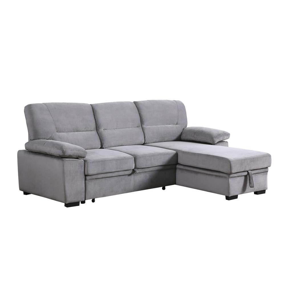 Kipling Gray Woven Fabric Reversible Sleeper Sectional Sofa Chaise. Picture 1